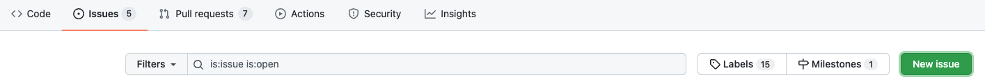 Screenshot of the location of new issue button on GitHub